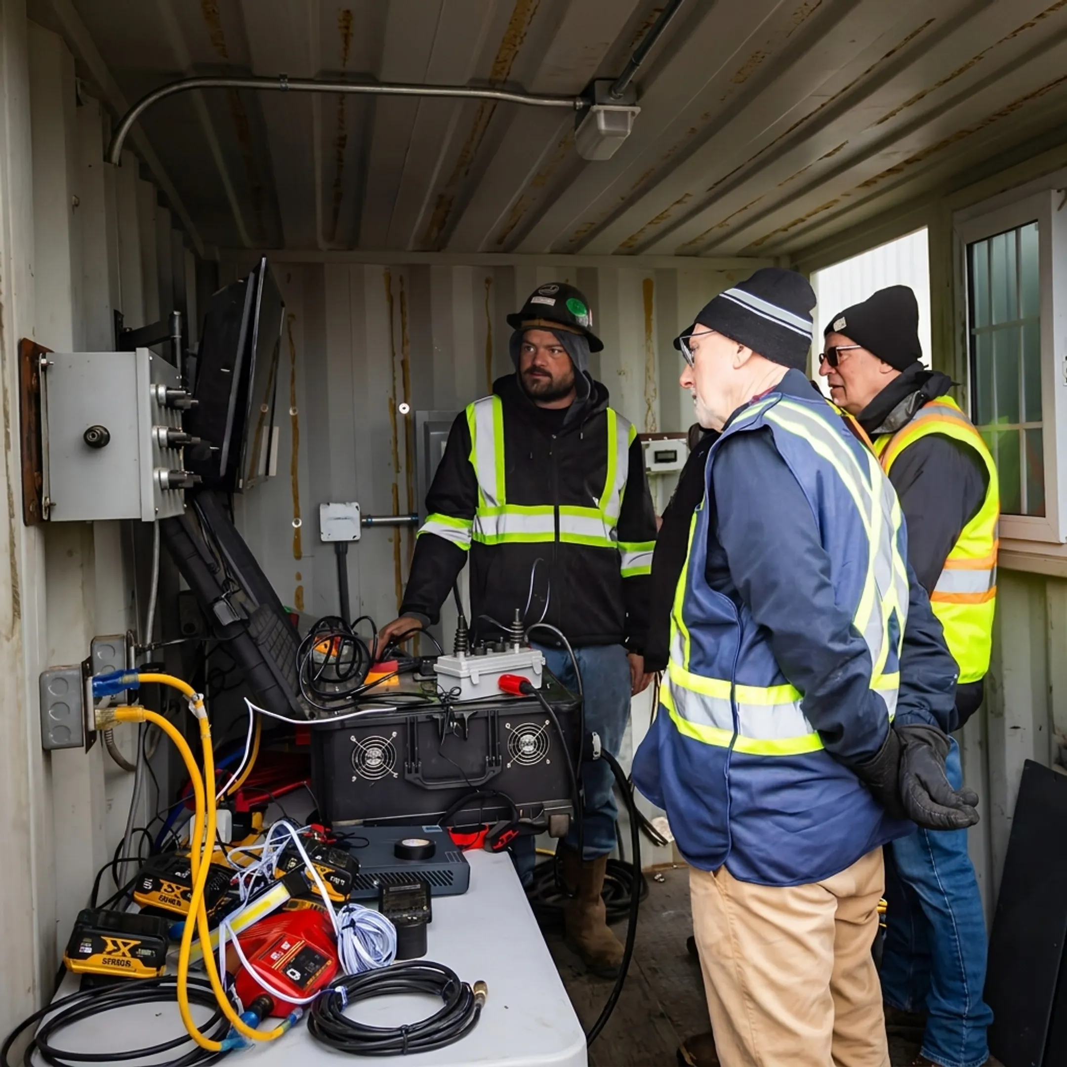 Technicians monitoring robotic digester cleaning