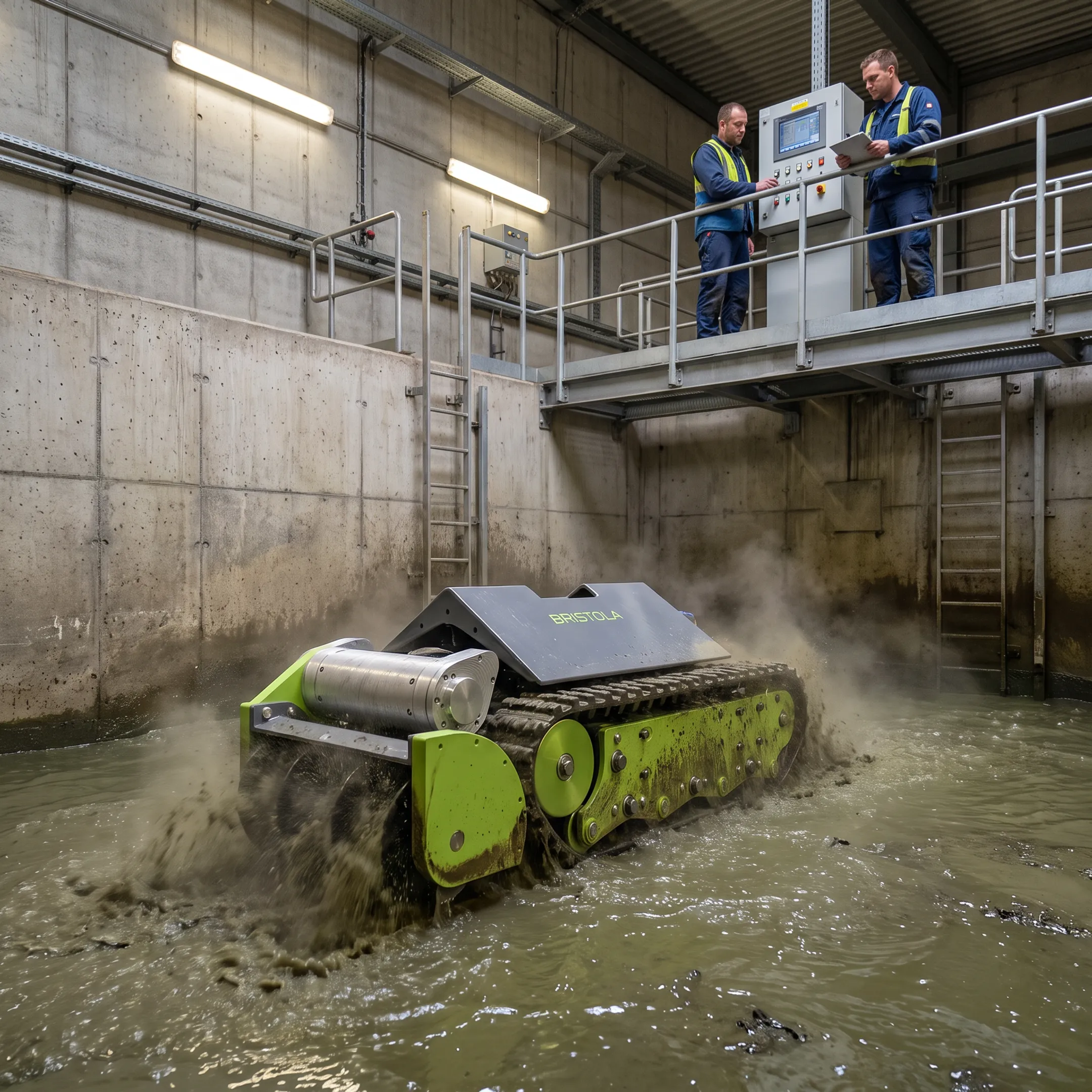 Robotic cleaning equipment at a wastewater treatment tank