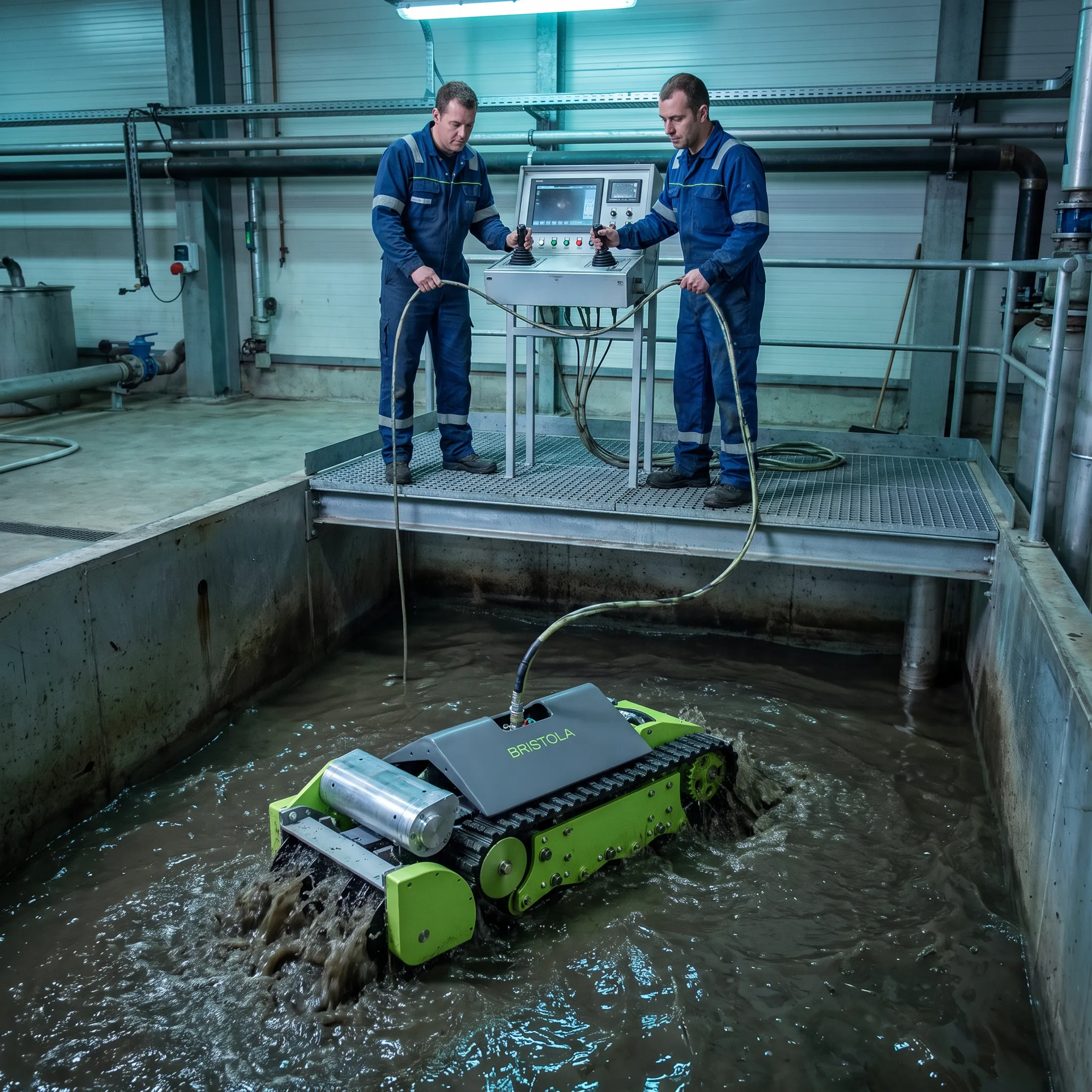 Robotic system cleaning an industrial VAT tank