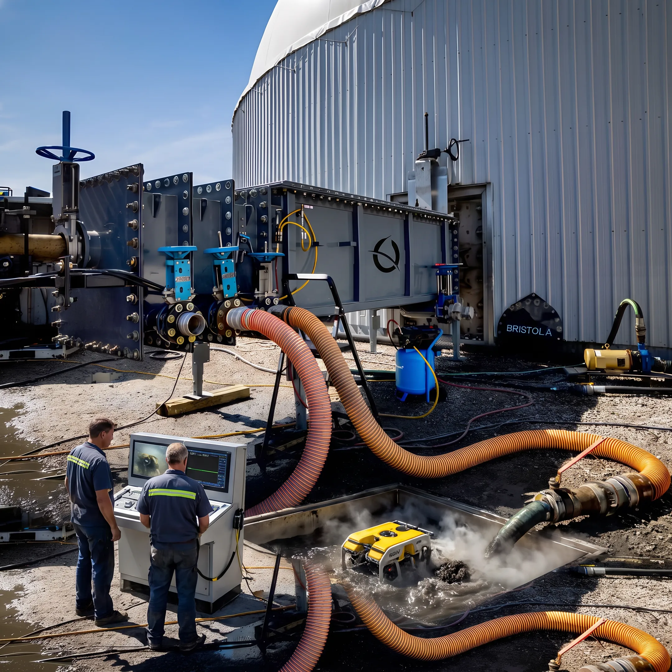 Technician monitoring robotic diesel fuel tank cleaning