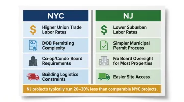 NYC versus NJ bathroom renovation cost difference factors side-by-side comparison