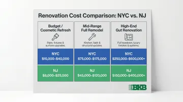 NYC versus NJ bathroom renovation cost tiers comparison infographic 2026