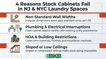 Four reasons stock cabinets fail in NYC and NJ laundry rooms