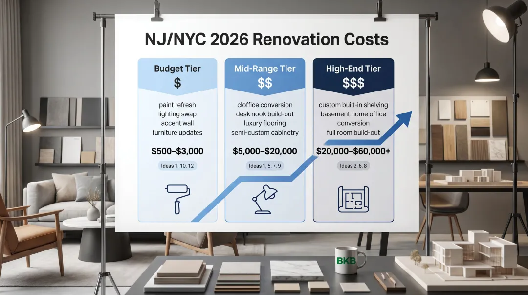 Three-tier home office remodel budget comparison for NJ and NYC homeowners