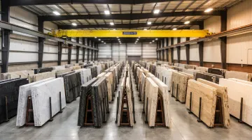 Large stone and quartz distribution warehouse facility with stocked slab inventory