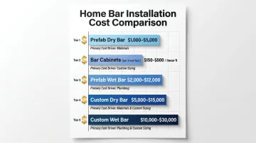 Kitchen bar cabinet cost comparison chart from prefab dry bar to custom wet bar