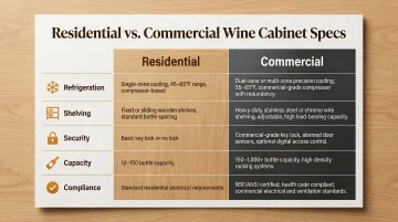 Residential versus commercial custom wine cabinet features side-by-side comparison chart