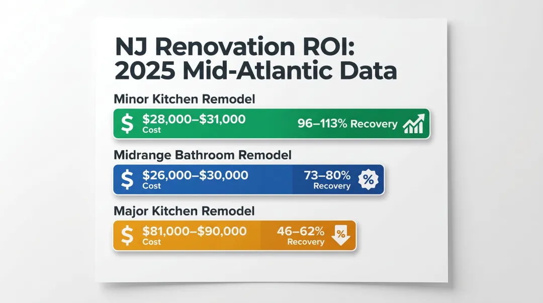Kitchen and bathroom remodel ROI comparison chart for NJ Mid-Atlantic region