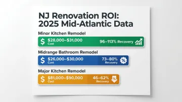 Kitchen and bathroom remodel ROI comparison chart for NJ Mid-Atlantic region