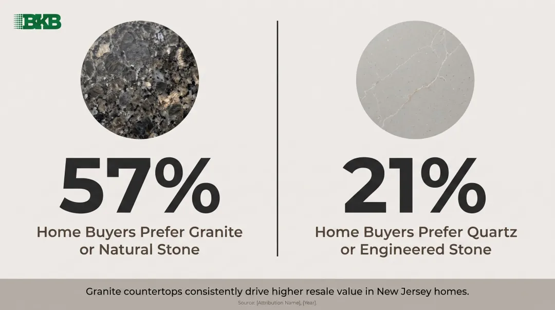 Granite versus quartz buyer preference comparison showing 57 percent favor natural stone