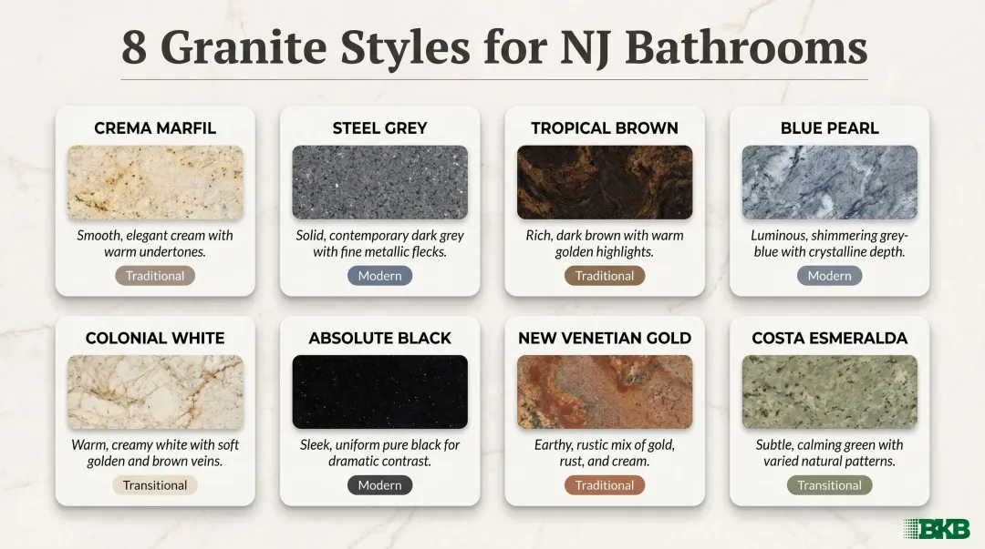 8 granite bathroom countertop styles color profiles and best use summary chart