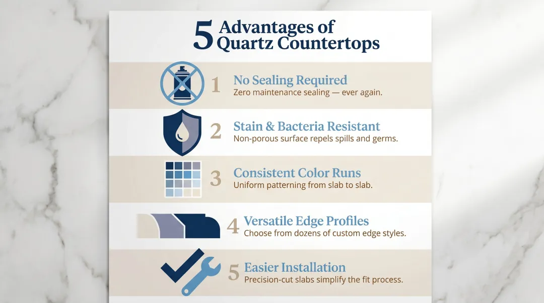 5 key practical advantages of quartz countertops over natural stone
