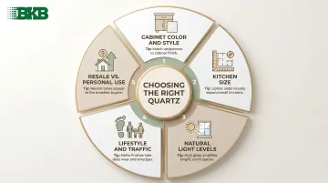 5-factor kitchen quartz countertop selection guide covering cabinets lighting lifestyle and resale