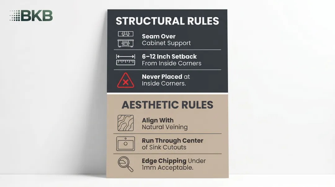 Granite countertop seam placement structural and aesthetic rules reference guide