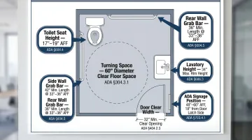 ADA commercial restroom compliance dimensions and specifications reference chart