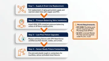 Commercial plumbing overhaul four-step process flow for aging NYC and NJ buildings