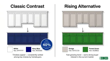 Two-tone kitchen cabinet color pairing combinations navy white forest green greige