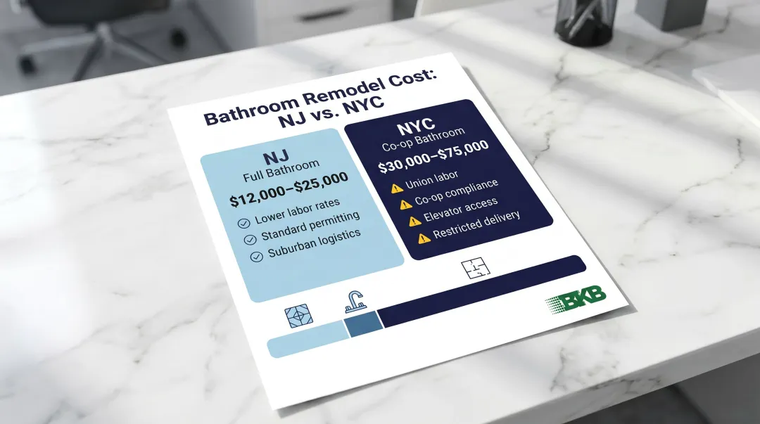 NJ versus NYC full bathroom remodel cost comparison side-by-side breakdown infographic