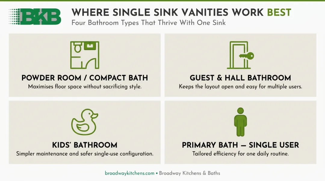 Four ideal bathroom types for single sink vanity installation illustrated guide