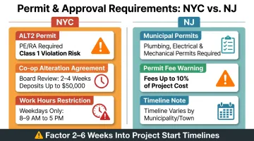 NYC versus NJ bathroom renovation permit requirements comparison infographic