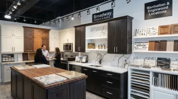 Broadway Kitchens Baths showroom displaying custom cabinetry countertop and finish options