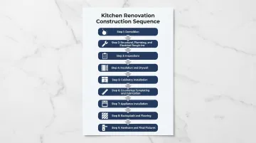 9-step kitchen renovation construction sequence from demolition to final fixtures