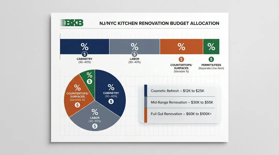 NJ NYC kitchen renovation budget allocation breakdown by category infographic
