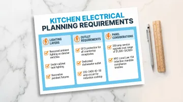 Kitchen electrical requirements checklist including panel upgrade GFCI and circuit specifications