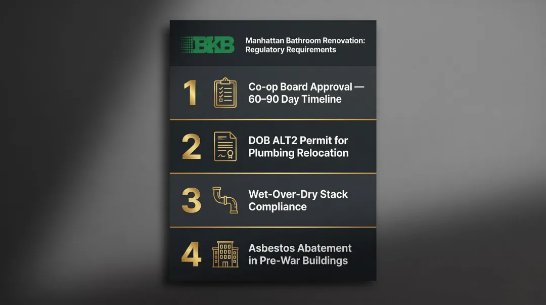 Manhattan bathroom renovation regulatory requirements four-step approval process checklist infographic