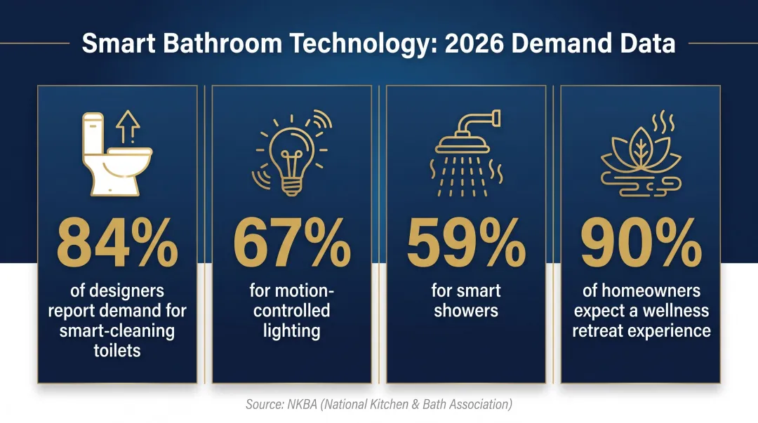 2026 smart bathroom technology features demand statistics and adoption rates infographic