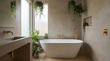 Tadelakt plaster bathroom wall with smooth grout-free waterproof finish