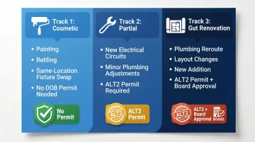 NYC bathroom renovation three-track comparison chart scope permits and requirements