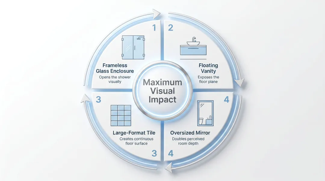 Four highest ROI NYC bathroom renovation ideas combined visual impact diagram