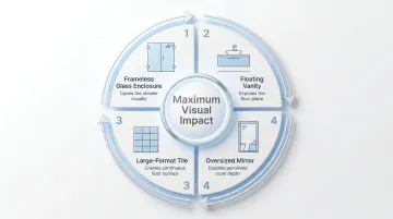 Four highest ROI NYC bathroom renovation ideas combined visual impact diagram