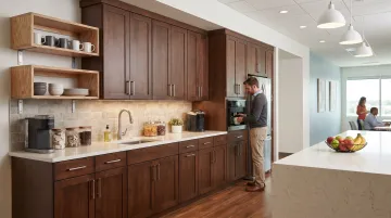 Fabuwood all-plywood commercial cabinet installation in modern office or hospitality space