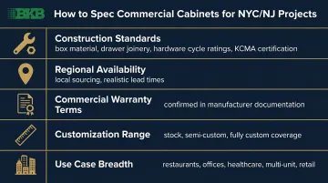 Five commercial cabinet selection criteria framework for NYC NJ projects evaluation checklist