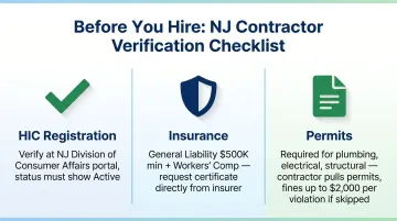 NJ contractor verification checklist covering HIC registration insurance and permits