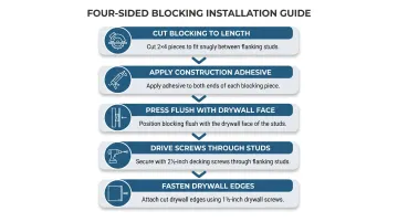 5-step recessed medicine cabinet blocking installation process infographic