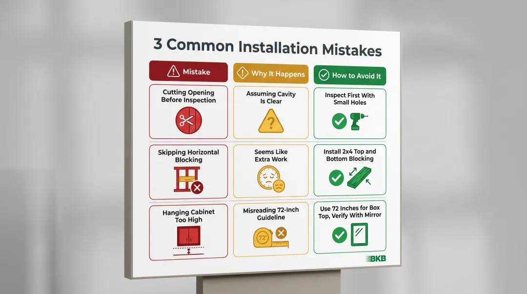 Three common recessed medicine cabinet installation mistakes causes and solutions comparison table
