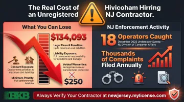 NJ unregistered contractor financial risk warning signs and enforcement data infographic