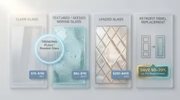 Cabinet glass door insert types comparison with pricing per door infographic