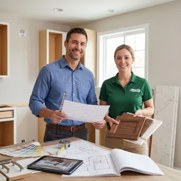 Kitchen remodeling team reviewing plans