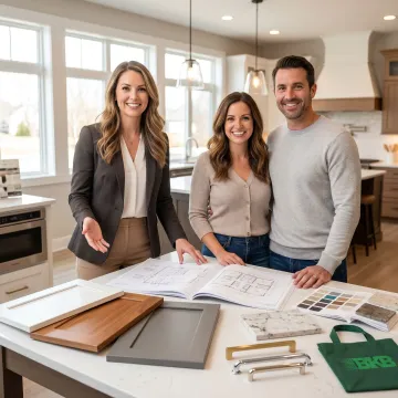 Designer reviewing custom cabinet plans