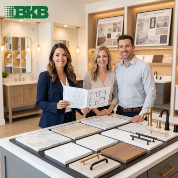 Bathroom design consultation with samples and plans