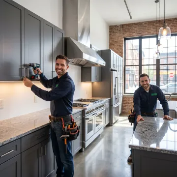 Commercial kitchen installation team working in a modern NJ or NYC space