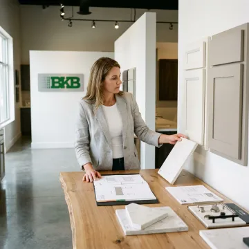 Designer reviewing floating vanity materials