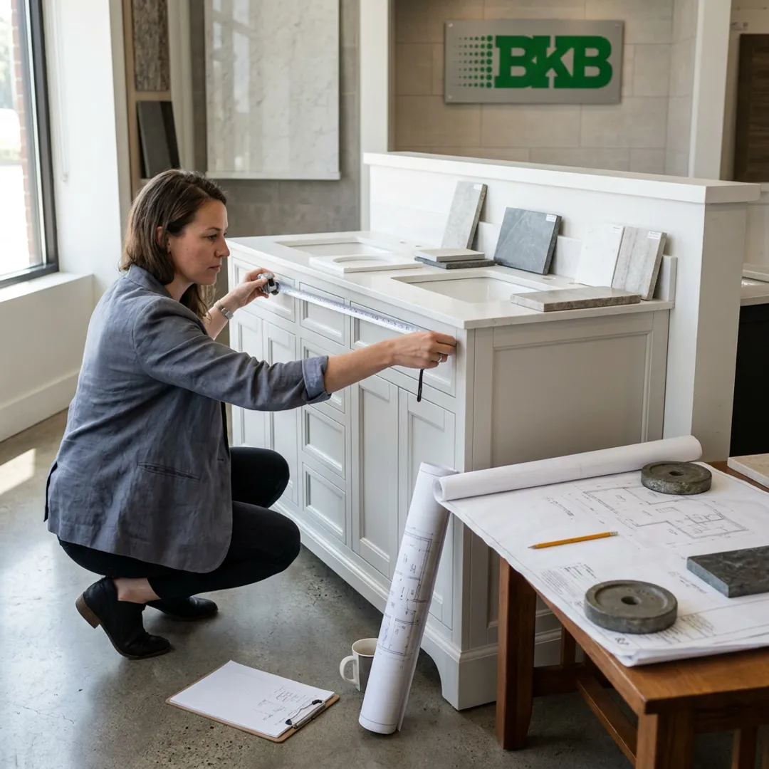 Designer measuring double sink vanity top