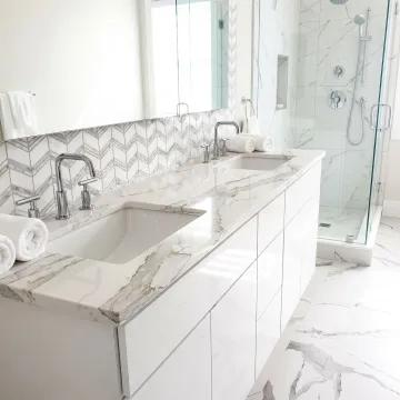 Modern bathroom remodel with custom vanity