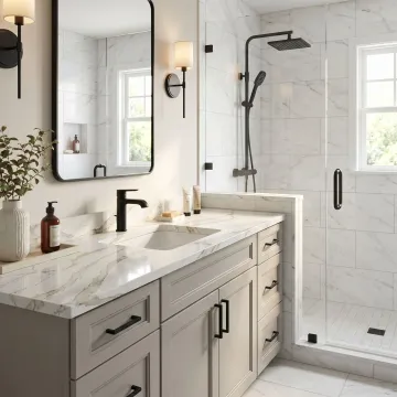 Modern bathroom remodel with custom vanity