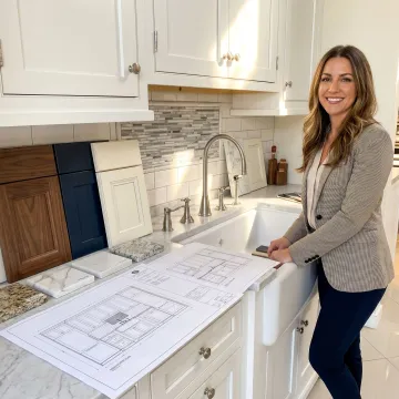 Designer reviewing kitchen renovation plans